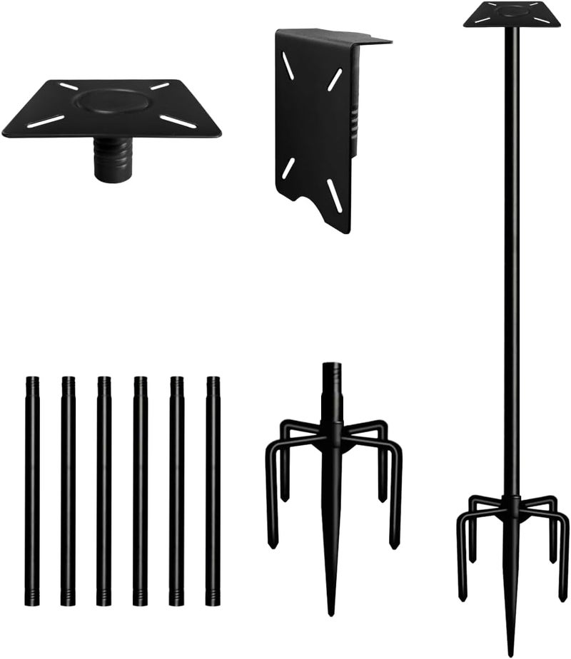 Ansionsol 105 Inch Smart Bird Feeder Pole with 5-Prong Base, Adjustable Bird House Pole Mount Kit for Outdoors, Heavy Duty Bird Feeder Stand for Wild Birds Watching, Black - Image 1
