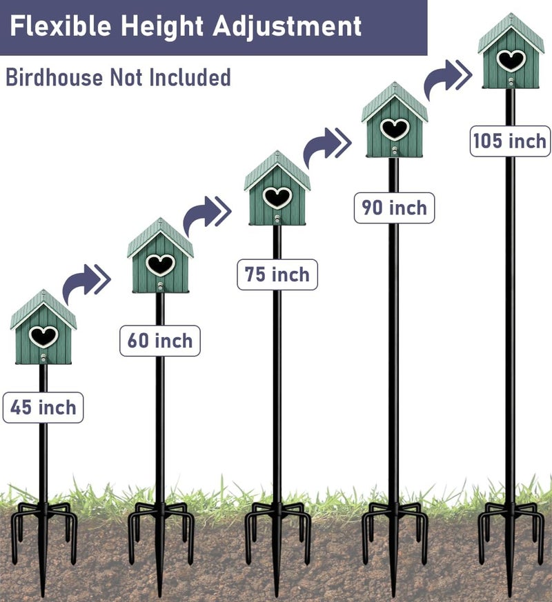 Ansionsol 105 Inch Smart Bird Feeder Pole with 5-Prong Base, Adjustable Bird House Pole Mount Kit for Outdoors, Heavy Duty Bird Feeder Stand for Wild Birds Watching, Black - Image 3