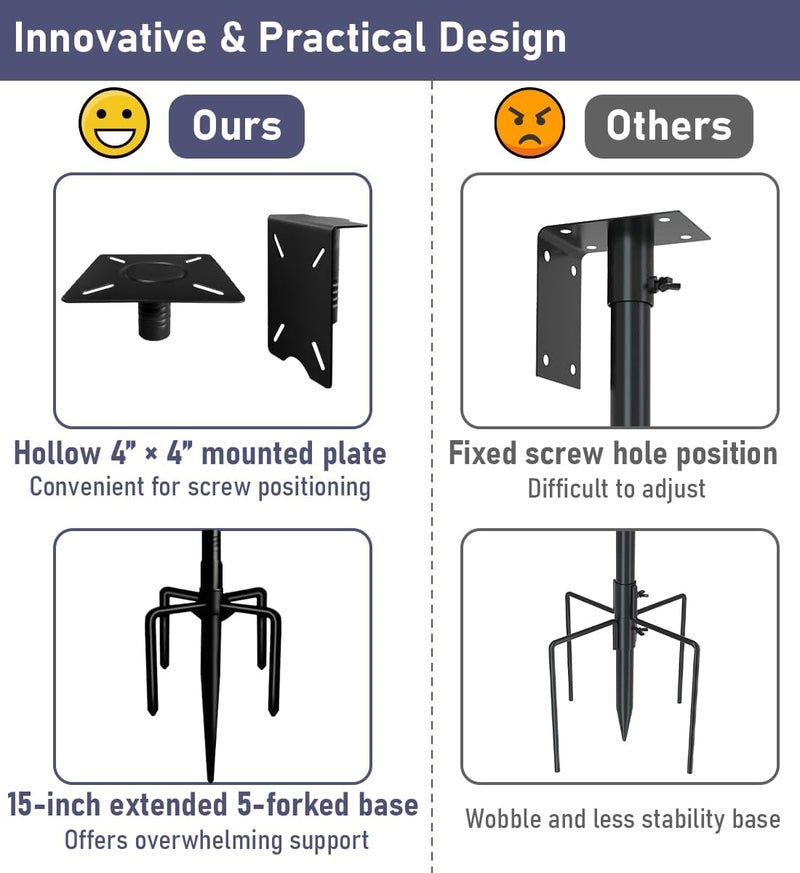 Ansionsol 105 Inch Smart Bird Feeder Pole with 5-Prong Base, Adjustable Bird House Pole Mount Kit for Outdoors, Heavy Duty Bird Feeder Stand for Wild Birds Watching, Black - Image 5