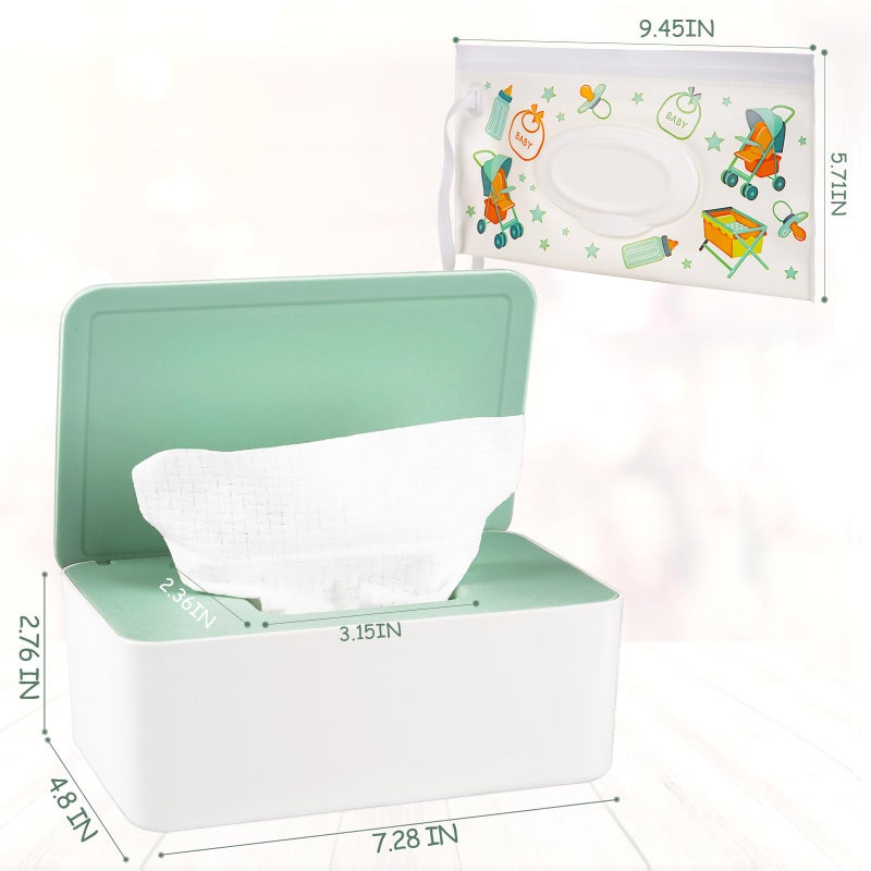Whiidoom Diaper Wipes Dispenser Wipes Holder, Wipes Tissue Case Keeps Wipes Fresh Tissue Wipes Container with Lid (Green) - Image 2