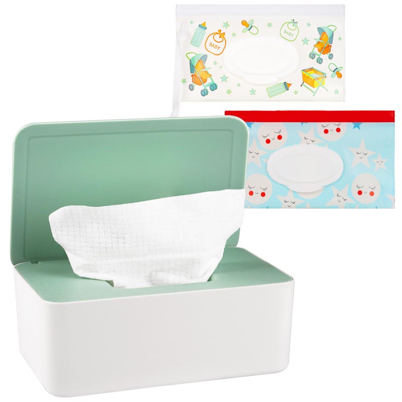 Whiidoom Diaper Wipes Dispenser Wipes Holder, Wipes Tissue Case Keeps Wipes Fresh Tissue Wipes Container with Lid (Green) - Image 1