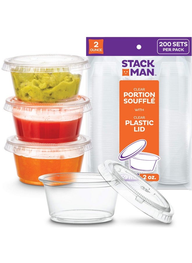 Stack Man [200 Sets - 2 oz.] Small Plastic Containers with Lids, Jello Shot/ Condiment Cups, 2oz Dipping Sauce & Salad Dressing Container, Disposable Mini Portion Souffl, Ramekins, Pudding Cup  - Image 5