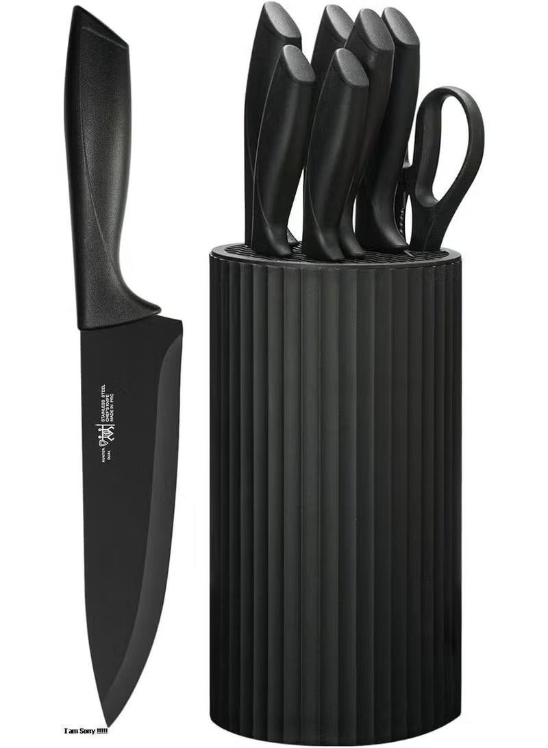 Green Tiger 6-Piece Knife Set with Scissors and Storage Stand – Black