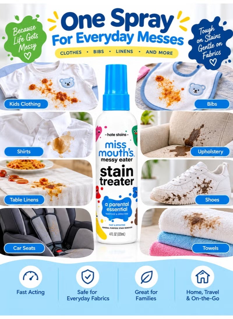 Miss Mouth's Messy Eater Stain Treater Spray, 120ml (4 Fl Oz), Fast-Acting Fabric Stain Remover for Clothes & Bibs, Powerful Baby Food Stain Cleaner, Easy Spray Formula for Removing Food, Drink & Everyday Stains, Convenient Laundry Care Solution for Home & Travel - Image 5