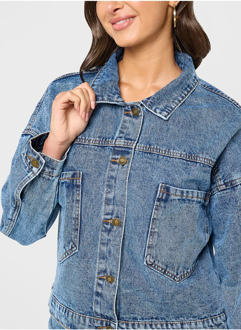 Ginger Denim Shacket With Double Pocket