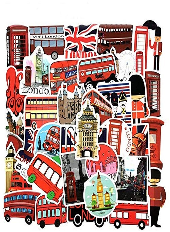 iDream London Red Bus Graffiti Theme Stickers - Set of 50 | Vibrant Decorative Stickers for Laptops, Notebooks, Walls, and More | Durable & Waterproof Design - Image 1