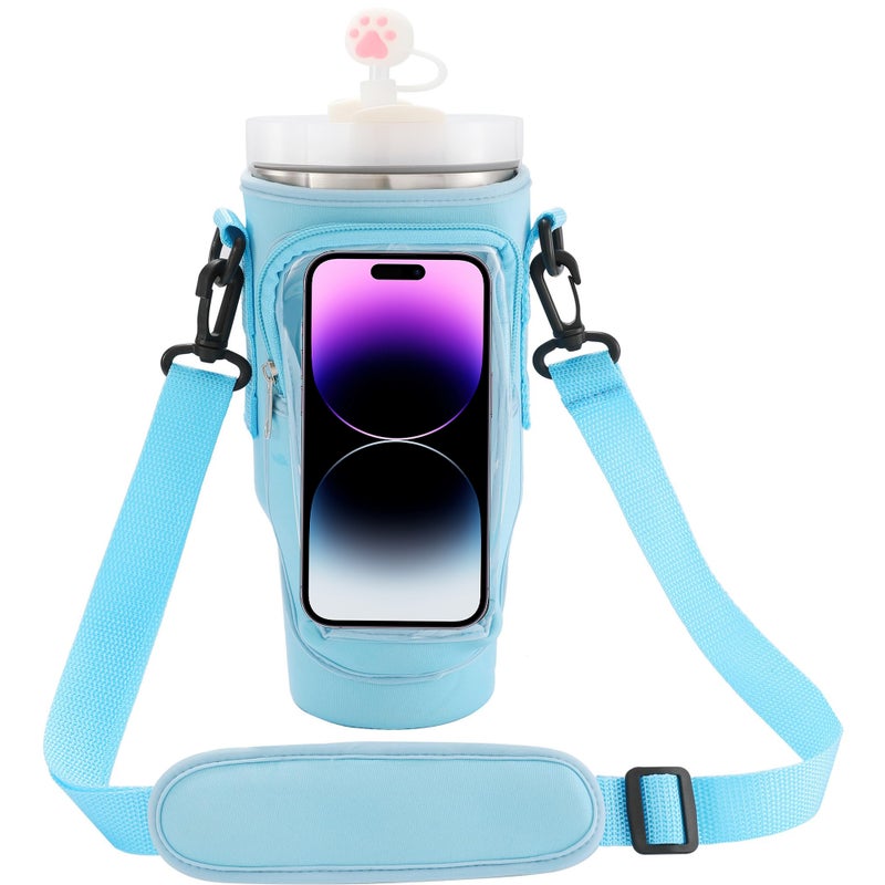 40oz Ice Cup Set Stanley Diving Material Water Bottle Handbag Stanley Handle Car Heat Preservation Letter Cup Set Sky blue (plastic transparent touch screen bag) 