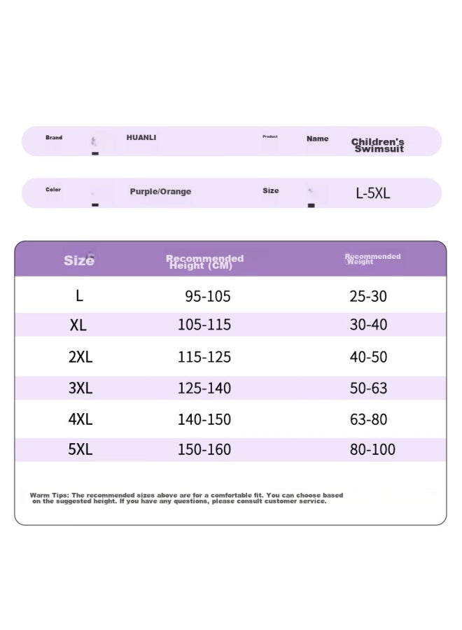 Pull Back Huili Children's Swimwear, Girls' Two-piece Long-sleeve And Long-pants Set, For Older Girls, Quick-dry Swimming Five-piece Set, 34065 Purple, Size L - Image 5