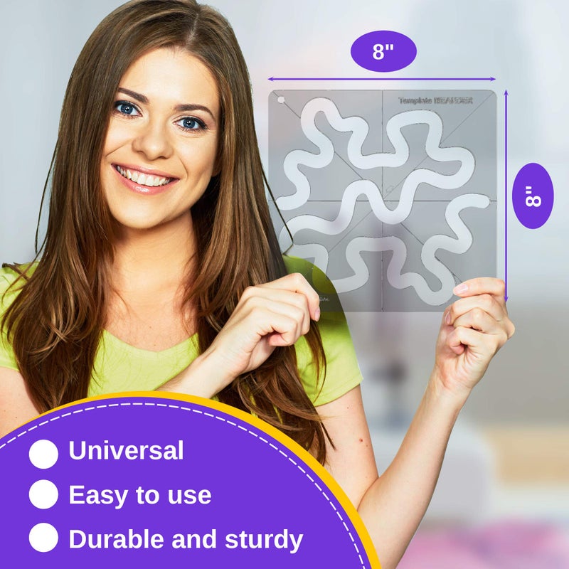 Beerrom Free-Motion Quilting Templates â€“ 4mm Acrylic Meander Ruler for Domestic & Industrial Sewing Machines â€“ Beginner Stencil for Easy Quilt Designs - Image 3
