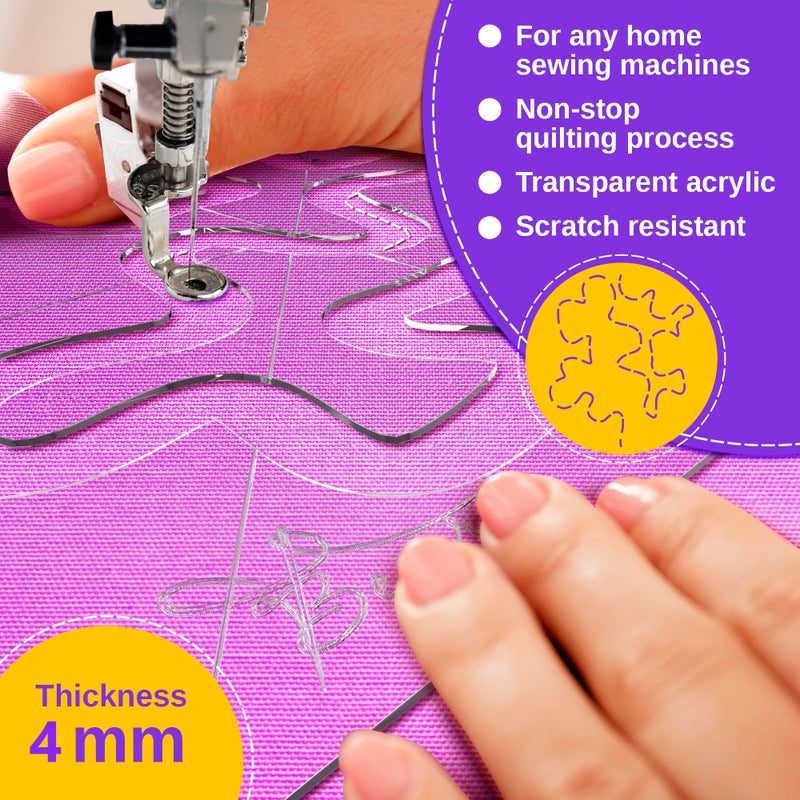 Beerrom Free-Motion Quilting Templates â€“ 4mm Acrylic Meander Ruler for Domestic & Industrial Sewing Machines â€“ Beginner Stencil for Easy Quilt Designs - Image 2