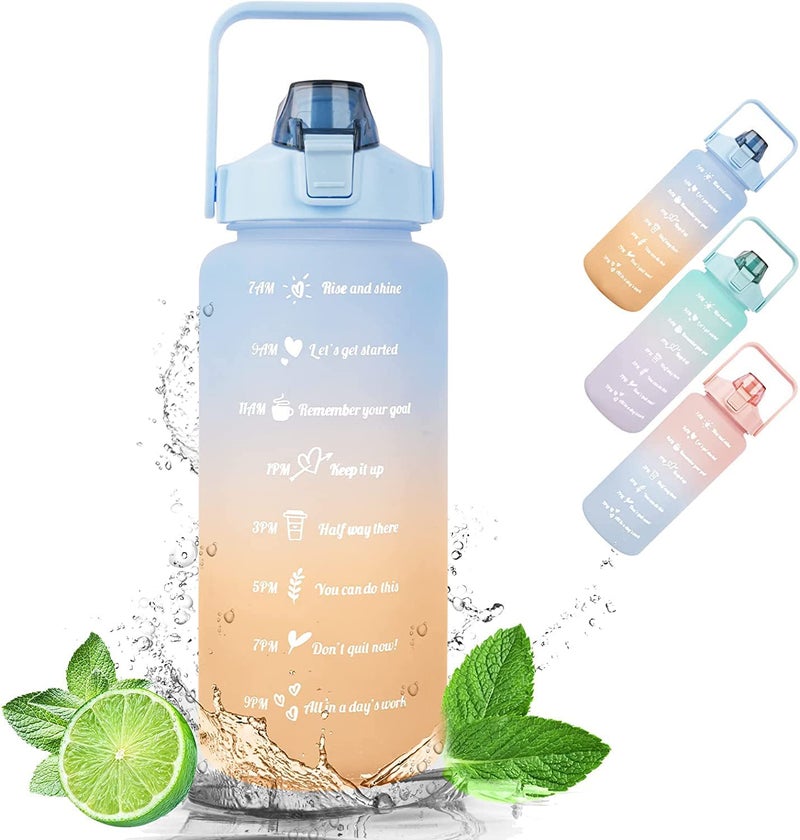 NYRWANA Water Bottle, Water Bottle for Office, Plastic Water Bottle for Girls, BPA-Free Leak Proof Bottle, Motivational Sipper Bottle Set of 3, Diwali Gifts (Orange & Blue) - Image 2