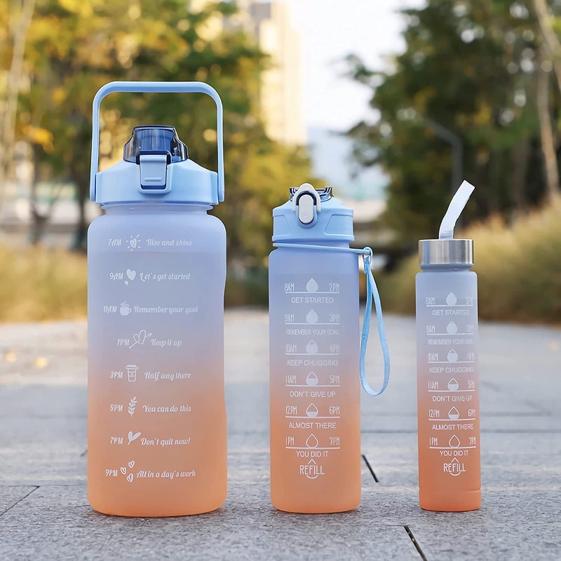 NYRWANA Water Bottle, Water Bottle for Office, Plastic Water Bottle for Girls, BPA-Free Leak Proof Bottle, Motivational Sipper Bottle Set of 3, Diwali Gifts (Orange & Blue) - Image 1