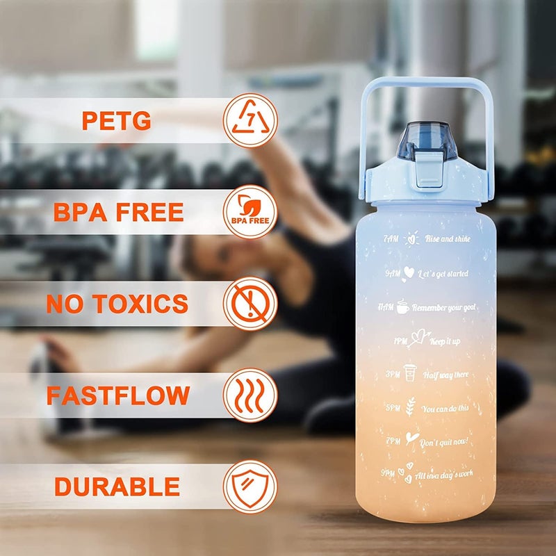 NYRWANA Water Bottle, Water Bottle for Office, Plastic Water Bottle for Girls, BPA-Free Leak Proof Bottle, Motivational Sipper Bottle Set of 3, Diwali Gifts (Orange & Blue) - Image 4
