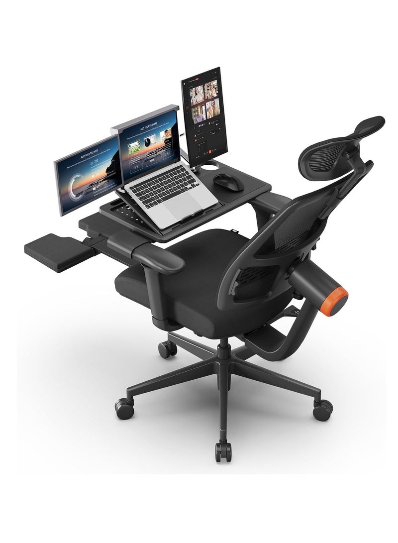 DROGO Ergonomic Office Chair for Work from Home with Adaptive Lumbar Support, Laptop Tray, 4D Armrest, Recline, Footrest, Adjustable Height & Headrest, High Back Computer Chair Office/Home (Black) - Image 1