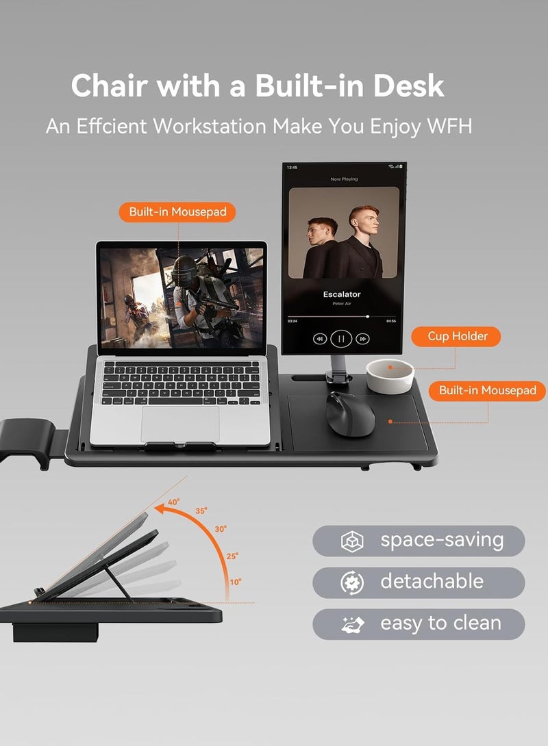 DROGO Ergonomic Office Chair for Work from Home with Adaptive Lumbar Support, Laptop Tray, 4D Armrest, Recline, Footrest, Adjustable Height & Headrest, High Back Computer Chair Office/Home (Black) - Image 5