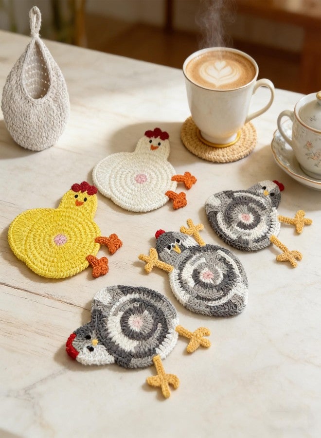 QBQBQ Handmade Crochet Chicken Ass Coasters Set, with Nest, Easter Cute Woven Coasters for Drinks, Funny Desk Accessories Chicken Gifts, Insulation and Absorbent Coaster Desktop, Home Decor - Image 4
