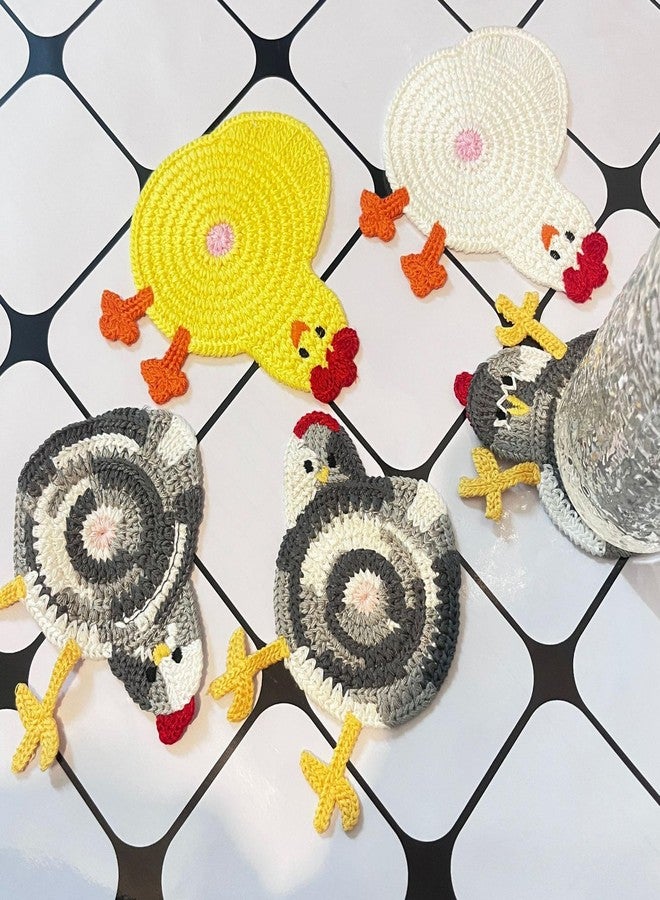 QBQBQ Handmade Crochet Chicken Ass Coasters Set, with Nest, Easter Cute Woven Coasters for Drinks, Funny Desk Accessories Chicken Gifts, Insulation and Absorbent Coaster Desktop, Home Decor - Image 5