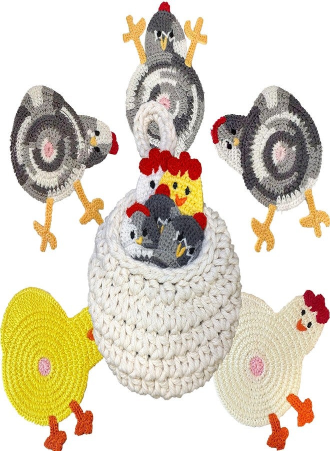 QBQBQ Handmade Crochet Chicken Ass Coasters Set, with Nest, Easter Cute Woven Coasters for Drinks, Funny Desk Accessories Chicken Gifts, Insulation and Absorbent Coaster Desktop, Home Decor - Image 1