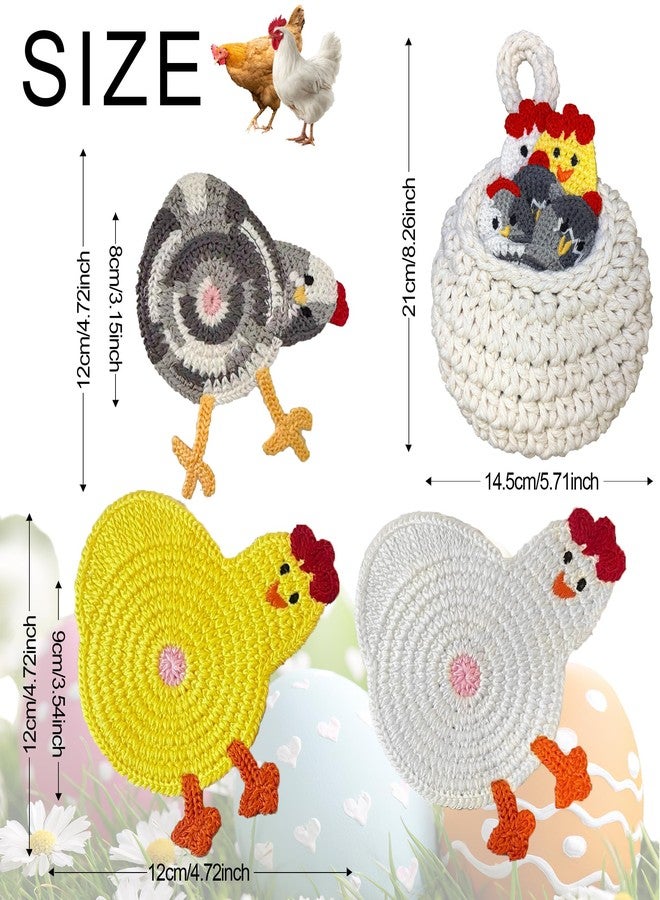 QBQBQ Handmade Crochet Chicken Ass Coasters Set, with Nest, Easter Cute Woven Coasters for Drinks, Funny Desk Accessories Chicken Gifts, Insulation and Absorbent Coaster Desktop, Home Decor - Image 2