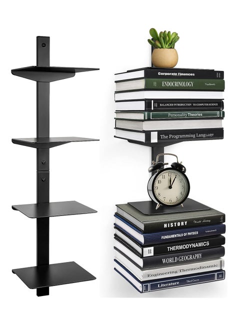 4 Tier Stackable Metal Wall Mount Bookcase, Invisible Floating Bookshelf, Vertical Spine Book Tower, Heavy-Duty Metal Book Organizers, Home Storage Display Rack, Floating Bookshelf for Home Office
