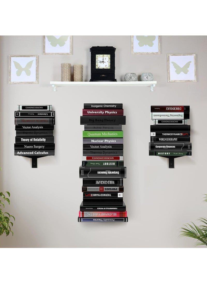 XiuWoo - 4 Tier Stackable Metal Wall Mount Bookcase, Invisible Floating Bookshelf, Vertical Spine Book Tower, Heavy-Duty Metal Book Organizers, Home Storage Display Rack, Floating Bookshelf for Home Office - Image 1