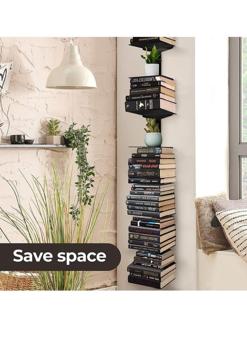 XiuWoo - 4 Tier Stackable Metal Wall Mount Bookcase, Invisible Floating Bookshelf, Vertical Spine Book Tower, Heavy-Duty Metal Book Organizers, Home Storage Display Rack, Floating Bookshelf for Home Office - Image 1