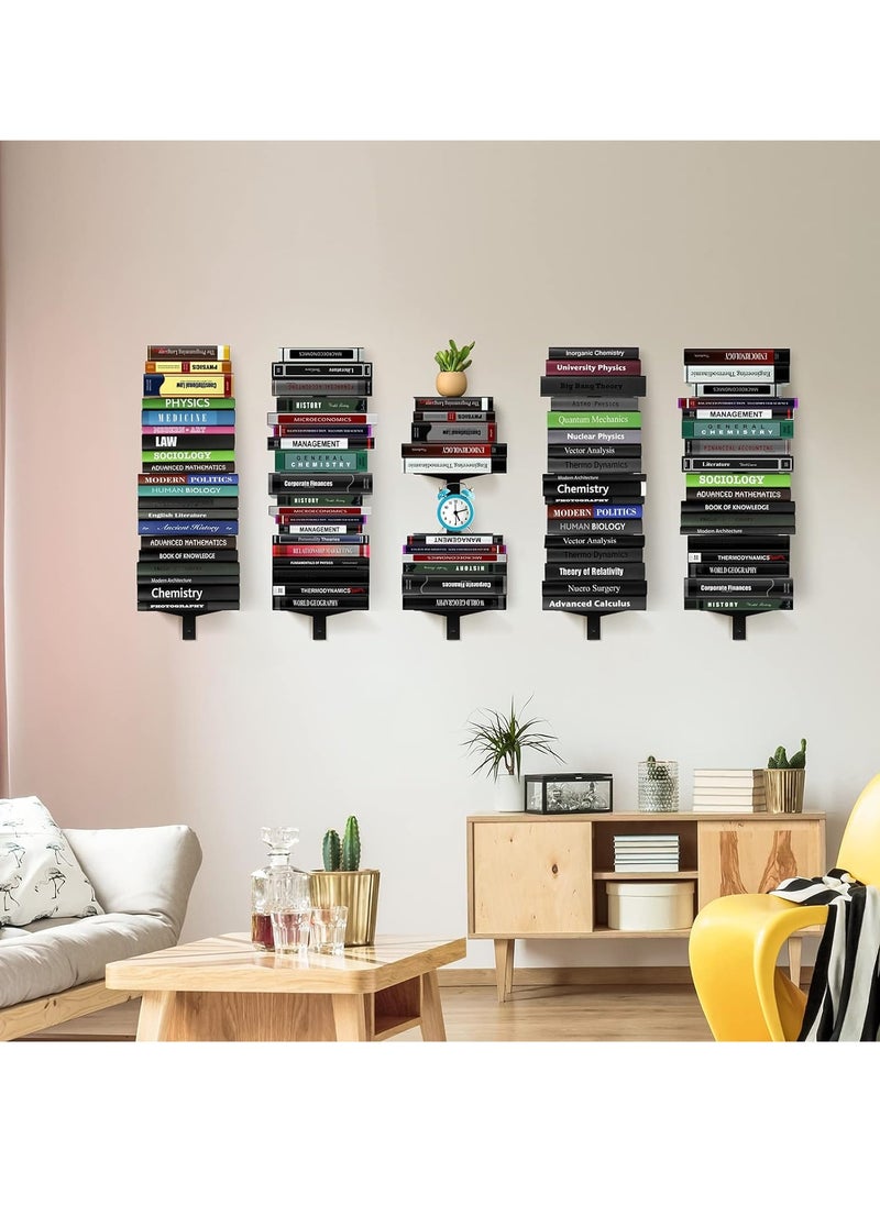 XiuWoo - 4 Tier Stackable Metal Wall Mount Bookcase, Invisible Floating Bookshelf, Vertical Spine Book Tower, Heavy-Duty Metal Book Organizers, Home Storage Display Rack, Floating Bookshelf for Home Office - Image 1