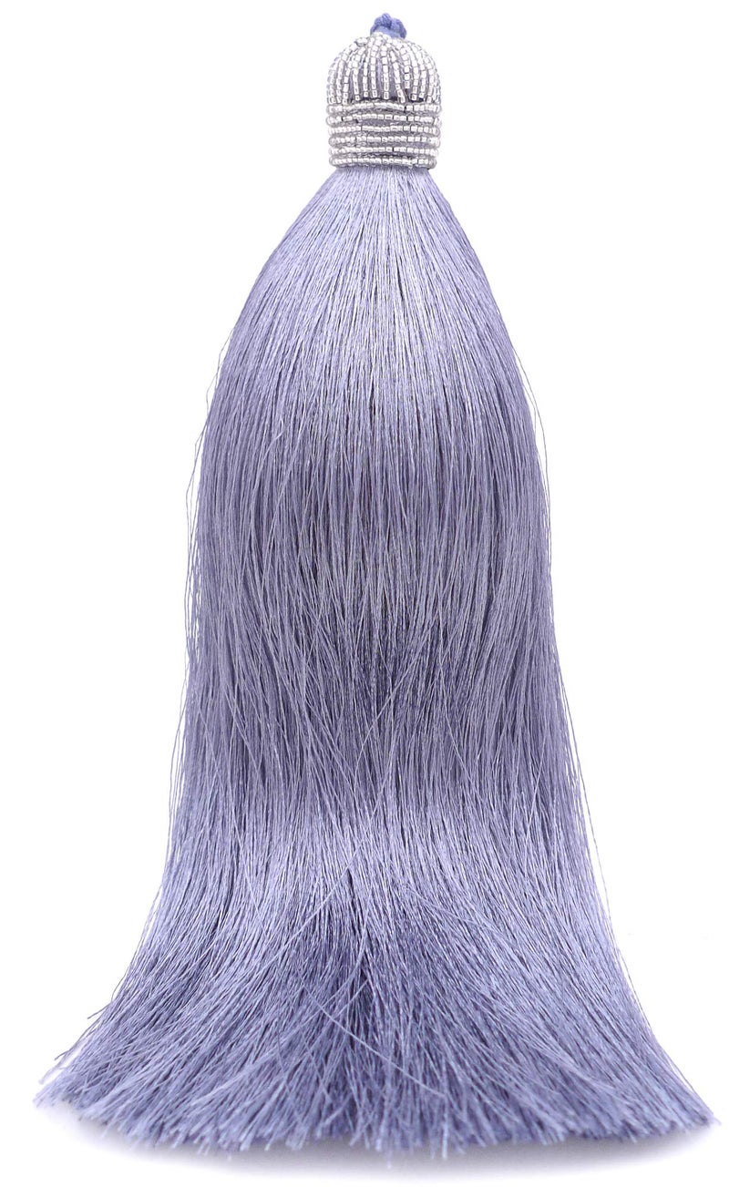 Tassellini Extra Long Silky 10 Inch Tassel with Beaded Head and Hanging Loop for Home Furniture, Interior Décor, Craft Accessory, DIY (Silver) - Image 1