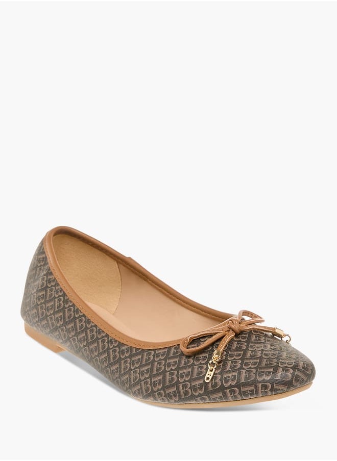 Flora Bella By Shoexpress Women Logo Print Slip-On Ballerina Shoes with Bow Detail  - Image 2