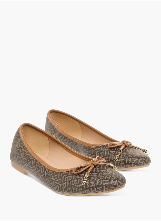 Flora Bella By Shoexpress Women Logo Print Slip-On Ballerina Shoes with Bow Detail  - Image 1