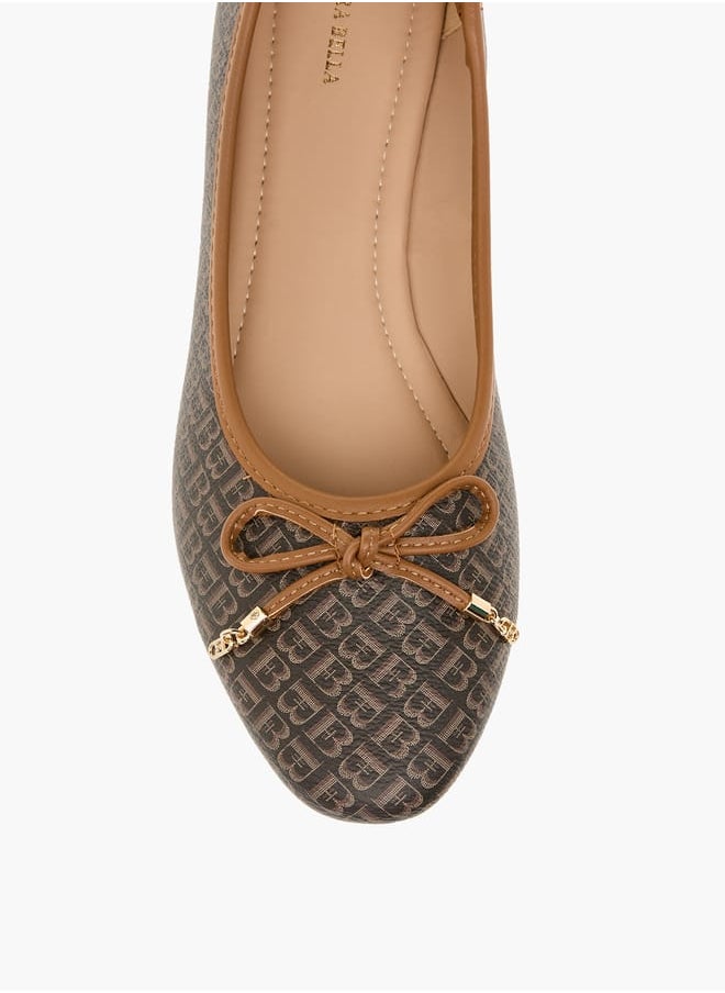 Flora Bella By Shoexpress Women Logo Print Slip-On Ballerina Shoes with Bow Detail  - Image 3