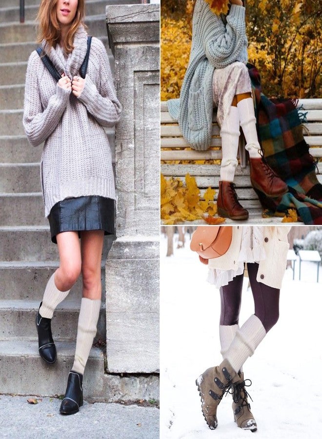 Ewandastore Women's Candy Color 80S Winter Leg Warmers Knitted Wool Crochet Long Boot Socks, White - Image 4