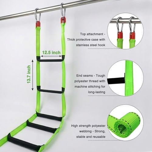 CRAYZA Fire Escape Ladder, 10 Feet Portable Safety Rope Ladder with 2 Hooks for 2-3 Story Homes, Multi-use for Kids and Adults - Image 3