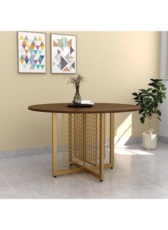 RIGID Steel Round Meeting Table with Wooden Top Gold 75x120x120cm  - Image 1
