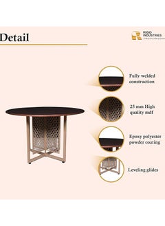 RIGID Steel Round Meeting Table with Wooden Top Gold 75x120x120cm  - Image 3