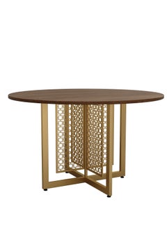 RIGID Steel Round Meeting Table with Wooden Top Gold 75x120x120cm  - Image 5