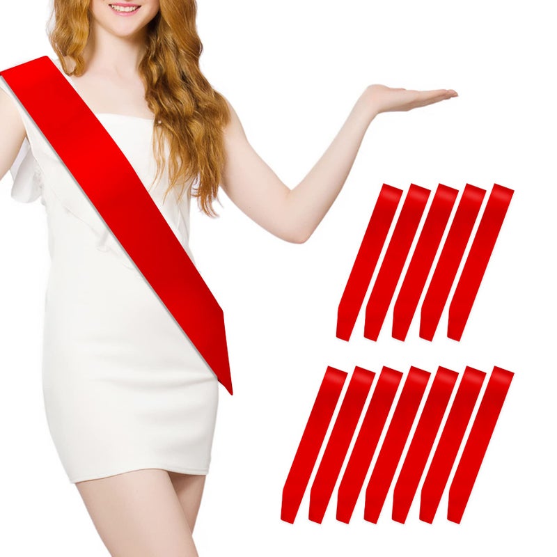 12 Pcs Sash Blank Satin Sash Party Favors Red Sash Plain Sash Pageant Sash Satin Sash Sashes for Birthday Wedding Graduation DIY Beauty Pageant Hen Party Homecoming Make Your Own Sash