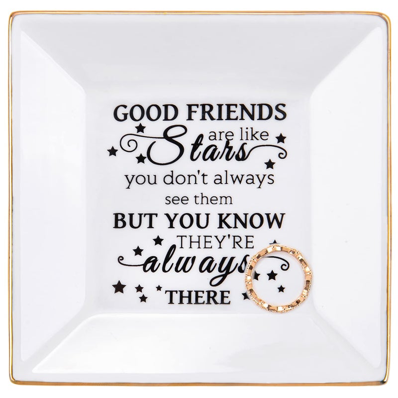 Friend Gifts for Women Ceramic Ring Trinket Dish Jewelry Tray Birthday for Her Best Friends Female Friendship Gifts for Women Friends Good Friends are Like Stars Gift