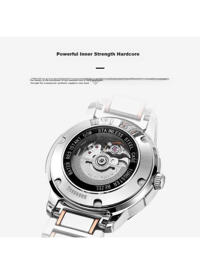 Rossini Men's Automatic Mechanical Watch With Blue Dial, Tungsten Steel Strap, Birthday Gift For Boyfriend, Chinese Brand, Business Style, Water-resistant 6889 - Image 4