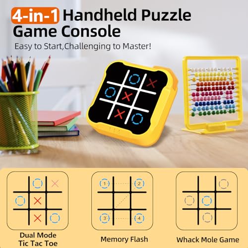 COUOMOXA Fits Tic Tac Toe Games for Kids: 4-in-1 Portable Sensory Puzzle Game - 6 7 8 9 10 11 12 Years Old Kids Electronic Toy for Travel Home School (4-in-1 Tic Tac Toe Games) - Image 3