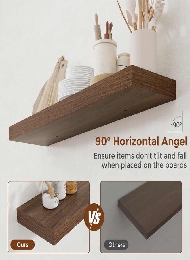 Heimlove 36 Inch Floating Shelves for Wall 8 Inch Deep Walnut Shelves Set of 2,Wall Mounted Rustic Wood Long Floating Shelf with Invisible Brackets for Bedroom Kitchen Living Room - Image 4