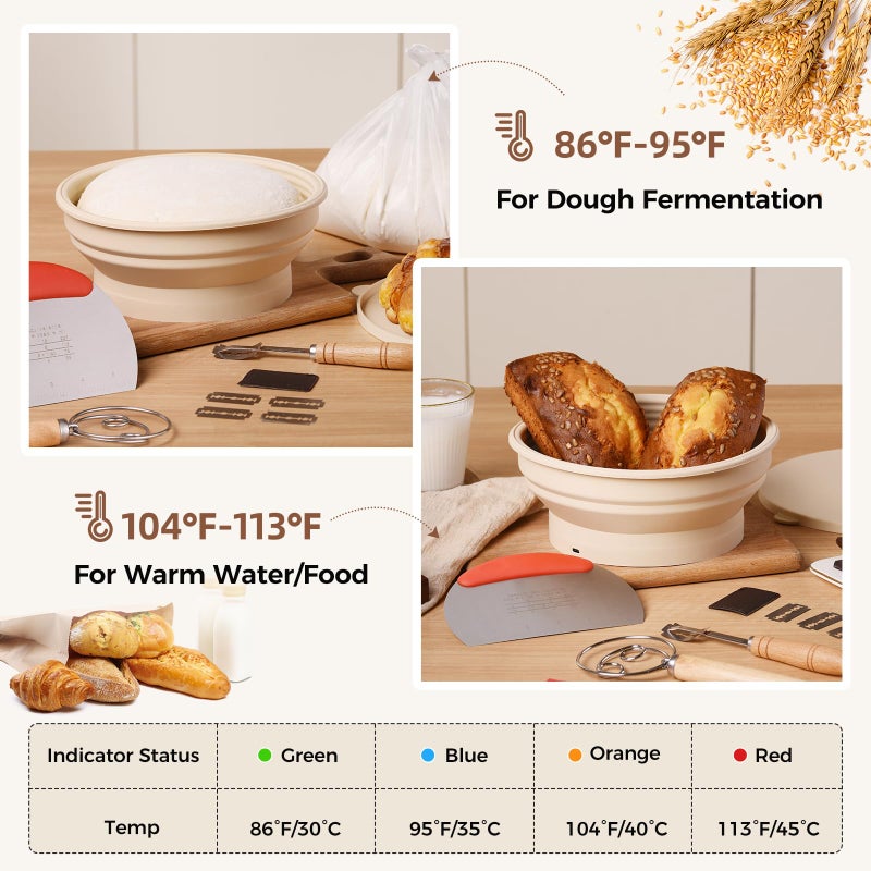 Yacumx Heating Sourdough Bread Proofing Basket Set, Electric Thermostatic Silicone Batter Bowl, Banneton Baking Supplies, 9 Inch Round Foldable Proofing Bowl, White - Image 3