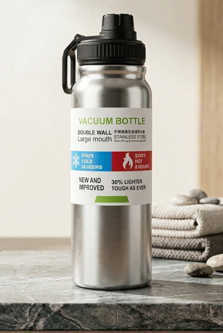 Vacuum Insulated Gym Water Bottle, Stain-less Steel Leakproof Double-Walled, BPA Free, Wide Mouth Sports Bottle with Handle