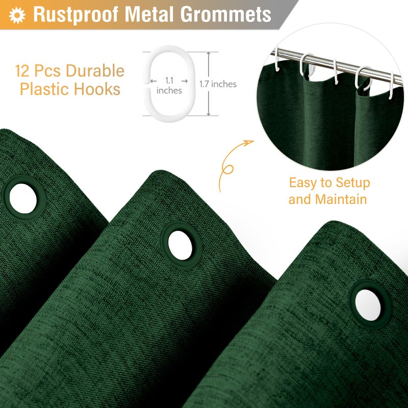BTTN Fabric Shower Curtain, Linen Textured Heavy Duty Polyester Cloth Shower Curtain Set with 12 Plastic Hook, Hotel Luxury Waterproof Decorative Shower Curtain for Bathroom - 72x72 - Emerald Green - Image 4