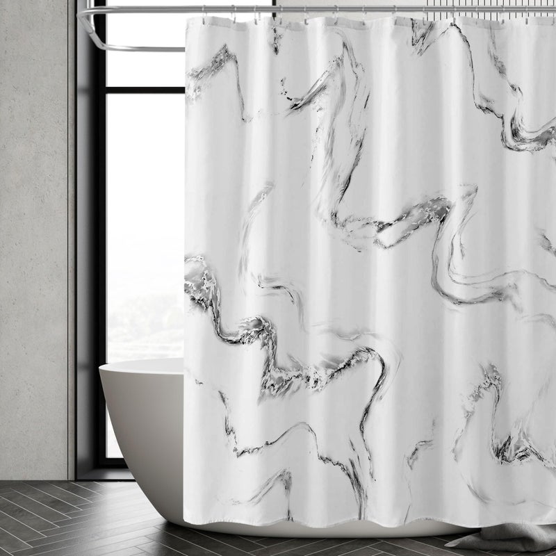 Gibelle Marble Shower Curtain Grey and White Fabric Shower Curtain Abstract Modern Marble Bathroom Accessories Decor Set with Hooks Machine Washable 72 x 72