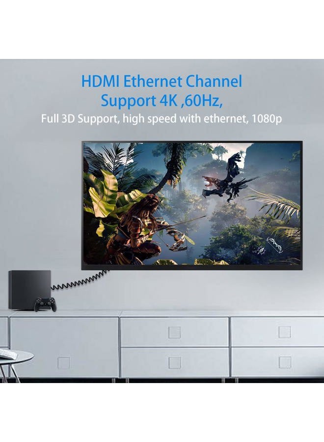 Duttek Micro HDMI to Standard HDMI Cable, Micro HDMI to HDMI Coiled Cable, Extreme Slim Left Angled Micro HDMI Male to HDMI Male Coiled Cable For 1080P, 4K, Ultra HD, 3D (1.2M/4FT) - Image 4