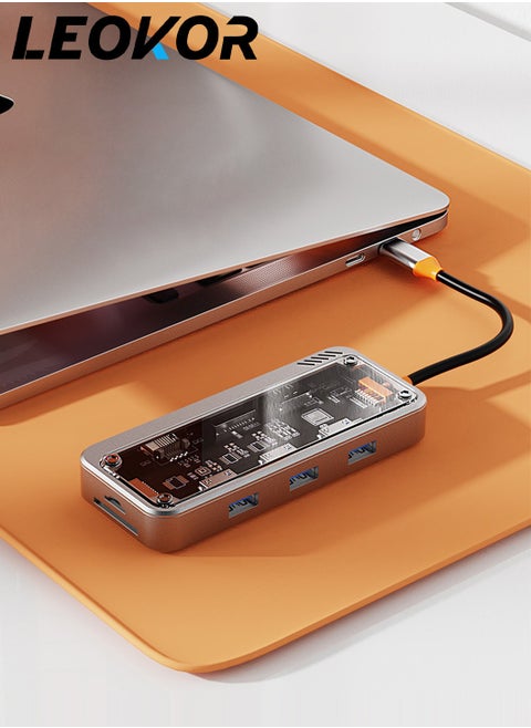 دونجل محور USB C، محطة إرساء محول USB C 10 في 1 مع اتش دي ام اي 4 كيه، في جي ايه، نوع C PD، USB3.0، RJ45 إيثرنت، قارئ بطاقة اس دي/ تي اف، ايه يو اكس3.5 مم، متوافق مع ماك بوك برو/اير، أخرى اكتب C اوهمي