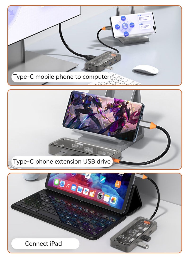 دونجل محور USB C، محطة إرساء محول USB C 10 في 1 مع اتش دي ام اي 4 كيه، في جي ايه، نوع C PD، USB3.0، RJ45 إيثرنت، قارئ بطاقة اس دي/ تي اف، ايه يو اكس3.5 مم، متوافق مع ماك بوك برو/اير، أخرى اكتب C اوهمي