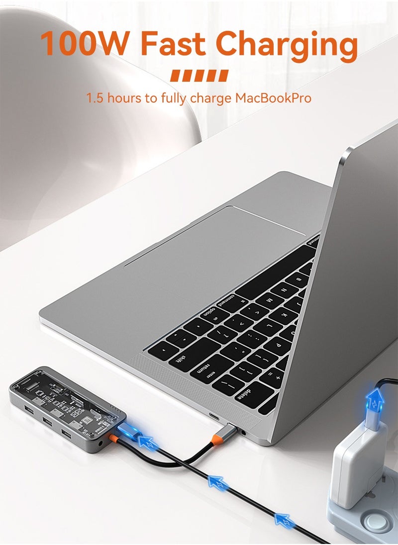 دونجل محور USB C، محطة إرساء محول USB C 10 في 1 مع اتش دي ام اي 4 كيه، في جي ايه، نوع C PD، USB3.0، RJ45 إيثرنت، قارئ بطاقة اس دي/ تي اف، ايه يو اكس3.5 مم، متوافق مع ماك بوك برو/اير، أخرى اكتب C اوهمي