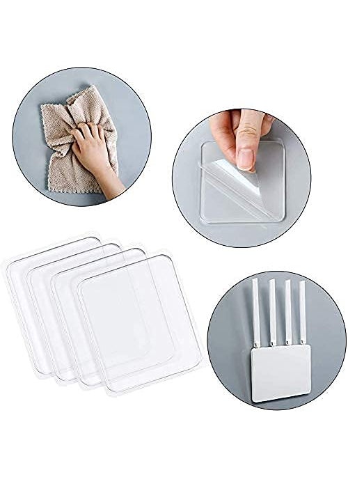 Sileni Sileni Pack of 4 Adhesive Strong Double side square sticker Heavy Duty Waterproof and OilProof Wall Hook Multi use Wall Hooks Without NailsWall Hooks for Photo FramesKitchen and Bathroom NANO HOOK Polyvinyl Chloride  - Image 3
